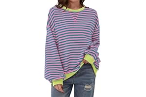 Puimentiua Ladies Sweatshirts,Classic Striped Women Sweatshirt, Oversized Crewneck Top 2 Color Long Sleeve Red Striped Top Free Casual Pullover