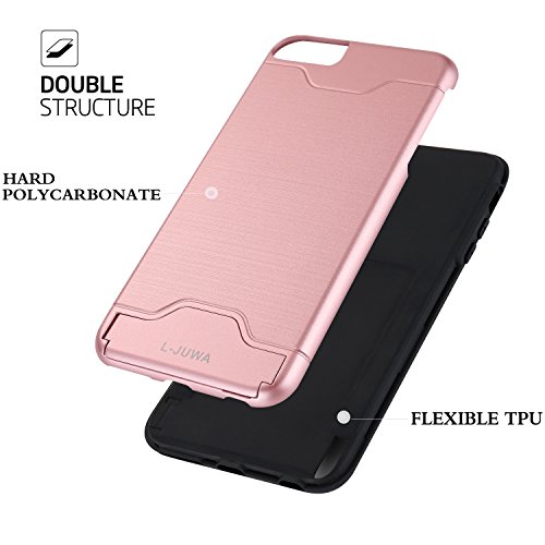 iPhone 6/6s Case, L-JUWA [Card Slot Holder][KickStand] Shockproof Slim Fit Dual Layer Hybrid Protection Case Cover for Apple iPhone 6/6s (Rose Gold)