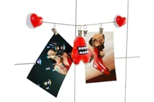 trendfinding Decorazione a forma di cuore, corda magnetica per foto, corda in acciaio, porta foto, porta foto, porta carte con clip, colore rosso