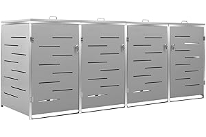 KOIECETA Mülltonnenbox für 4 Tonnen Abschließbar Rostfrei Müllbox Mülltonne Mülltonnenverkleidung Müllcontainer Gartenbox 276,5x77,5x115,5cm Edelstahl Grau