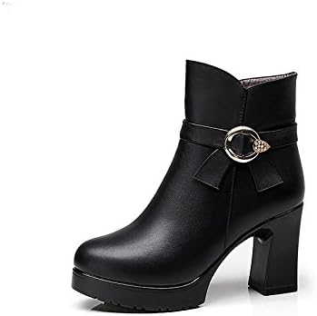HSXZ Women's Shoes Synthetic Microfiber PU Winter Fall Bootie Boots Chunky Heel Round Toe Booties/Ankle Boots Sparkling Glitter for Dress,Black,US7.5 / EU38 / UK5.5 / CN38