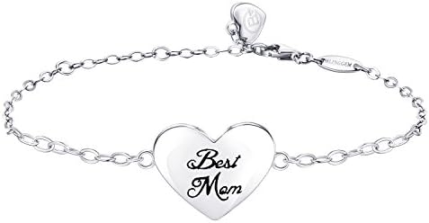 ♥ Mother’s day ♥ BlingGem 925 Sterling Silver Bracelet Engraved “Best Mom” Heart Bracelet for Mother Made with Love