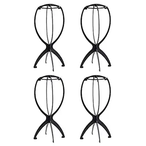 Eerya Wig Stands for Wigs 4 Pack Durable Plastic Folding Wig Holder Portable Collapsible Wig Dryer Travel Short Wig Stands 14 Inch Black