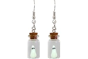 HFINGAQEX Cute Ghost in A Jar Earrings Necklace Glow-In Dark Ghost Charm Dangle Festival Jewelry Gifts Earrings For Women