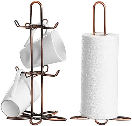 Retro Coffee Tea Cup Mug Holder Stand And Roll Tissue Paper Holder Rack Vintage Iron Kitchen Storage Organizer Shelf Rack