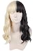 Topcosplay Women's Medium Fluffy Curly Half Blonde and Half Natural Black two Tone Hair Halloween Cosplay Costume Fiber Hair Wigs