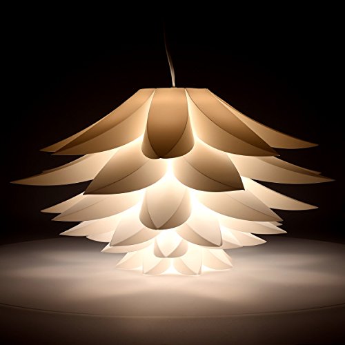 kwmobile Lampenschirm Puzzle Lampe DIY / Durchmesser 50 cm / für Deckenleuchte oder Hängelampe / Lotus Flower Design / weiß - 4