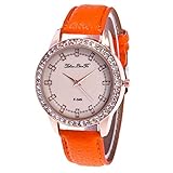Lazzgirl Mode Lässig Damenuhr Glasspiegel Lederband Quarz Uhr(Orange,One Size)