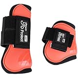 QHP Gamaschen + Streichkappen Hartschale Luxe 4er Set Neopren Klett viele Farben (Pony, Hot Coral)