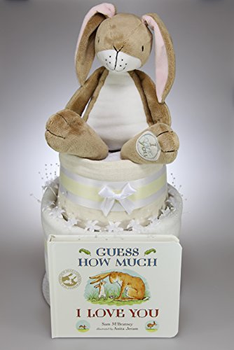 Baby Boy Girl Unisex Two Tier Nappy Cake Guess How Much I Love You Nutbrown Hare and Book New Born Baby Shower Gift