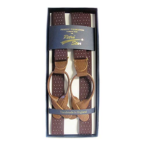 Albert ThurstonButton Braces Wine Dot with Tan Leather/Brass Fittings