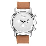 NICERIO Lvpai Männer Business Casual Quarzuhr, Alloy Analog Kalender Funktion Quarz-Armbanduhr mit Lederband (braun und weiß)