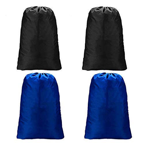 Meowoo Grand Sac à Linge Sale Voyage, Pliable Sacs de Rangement en Nylon avec Cordon pour Voyage, Stockage Familial, Dortoir Camp et Appartements, 60x90cm(2Pcs Noir + 2pcs Bleu)
