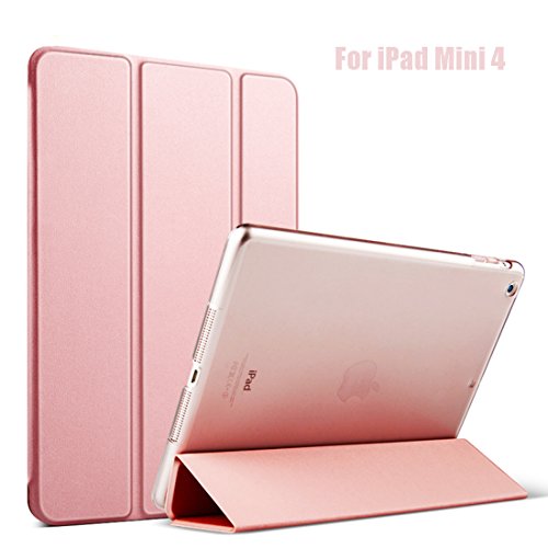 iPad Mini 4 Hülle Auto aufwachen / Schlaf Funktion Ledertasche Leichtgewicht Anti-Kratzer Schutzhülle mit durchschaubar Rückseite Abdeckung für iPad mini 4 (Rose Gold) - 4