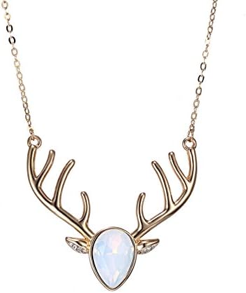 eManco Gold Statement Deer Antler Cute Animal Opal Cyrstal Pendant Necklace for Women Fashion Jewellery