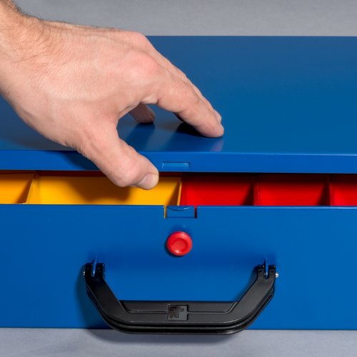 Kleinteilekoffer, Stahlblech, EuroPlus Metall 44/12×63, blau, 12 Einsätze, dicht schließend - 2