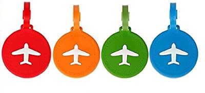Novago NOV@GO® Lot de 4 Étiquettes à bagages / Étiquettes à valise AVION ( Rond )