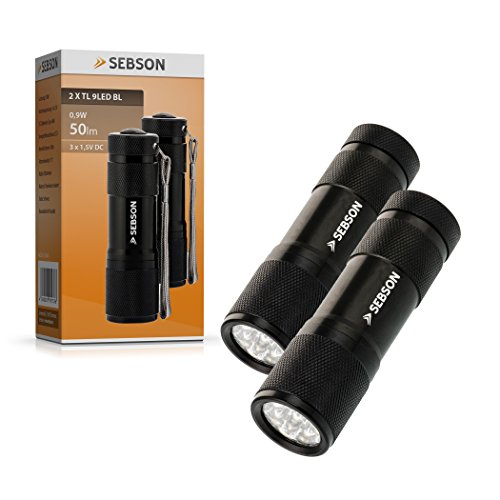 SEBSON® LED Taschenlampe, Ø30x94mm, schwarz, 50lm, batteriebetrieben, LED Handlampe, 2er Pack - 3