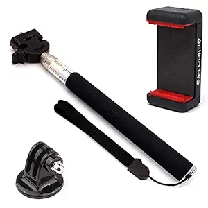 Action Pro Aluminum Selfie Stick with Tripod Adapter & Mobile Holder Compatible with GoPro Hero 9 8 7 6 5 4 3+ 3 SJCAM Yi 4K Eken Noise Play DJI OSMO and Other Action Cameras