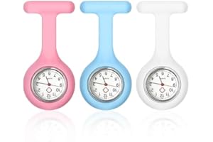 Oryzium 3 Pcs Nurse Watch,Pocket Nurses Fob Watch with Pin/Clip,Silicone Brooch Watches for Medical Health Care,Easy for Nurses Doctors Paramedic to Carry (3 Colors with Label)