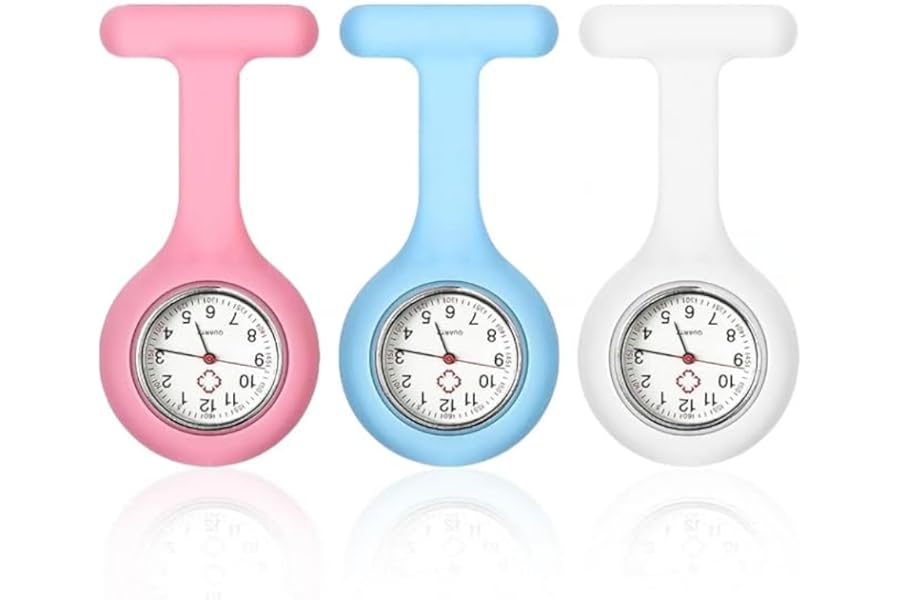Oryzium 3 Pcs Nurse Watch,Pocket Nurses Fob Watch with Pin/Clip,Silicone Brooch Watches for Medical Health Care,Easy for Nurses Doctors Paramedic to Carry (3 Colors with Label)