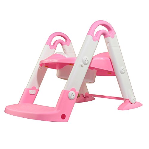 Nestling® Removable Children Baby Toilet Traning Ladder Step Kids Toilet Potty Seat Chair Kids Toddler Step Ladder 3 in 1 for Ages 12 Months and Over (Pink)