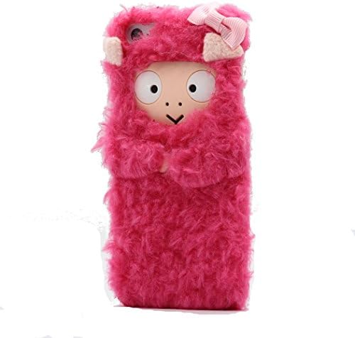 iPhone 4S Fluffy Case, iPhone 4 Winter Cover, Hamyi Cute 3D Cartoon Sheep Design Hard Plastic Case Coved with Plush for Apple iPhone 4/4S (Hot Pink)