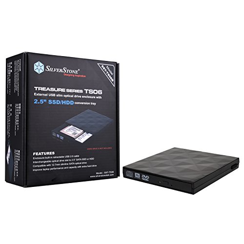 SilverStone SST-TS06 – Externes USB 2.0 2,5″ Festplattengehäuse für 12,7 mm Slimline SATA-SSDs oder -HDDs inklusive SSD/HDD-Einbaurahmen-Adapter für den Einschub in den ODD-Notebook-Schacht, schwarz - 9
