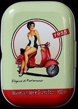 Motiv-Blechdose Vespa 1955 Mintdose Pillenbox Pillendose Minzbox Kleingelddose