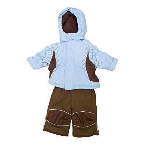 Baby Snow Suit 6-12 Months Ski Jacket & Salopettes Pants, Weather Resistant Light Blue/Brown