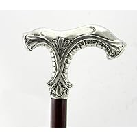Cavagnini Walking stick handle two heads .Cane wood and solid pewter custom Length, Produced and shipped from Italy craftsman quality