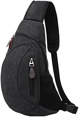 Men Chest Canvas Pockets Casual Shoulder Messenger Travel Journey,Black