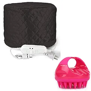 ZUCLLIN Hair Care Thermal Head Cap(Black) And Shampoo Brush Silicon Scalp Massager Hair Brush Wet Dry Comb Head Scrubber Comfortable for All Hair Improve Blood Circulation COMBO OF 2