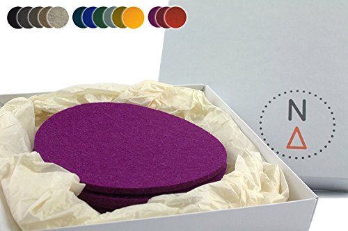 NordernArt Filzuntersetzer rund natur Wollfilz 6er Set 10cm, Farbe wählbar, edle Glas-Untersetzer für Gläser, Tassen und Getränkeuntersetzer auf Tisch, Bar mit Geschenk-Box (lila)