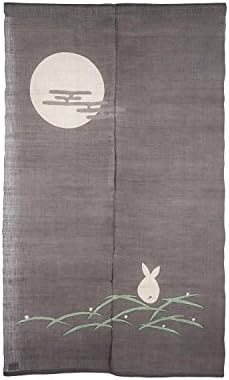 RH Japanese Noren Curtain Zen Style Grey Door Curtain Reeds and Rabbits