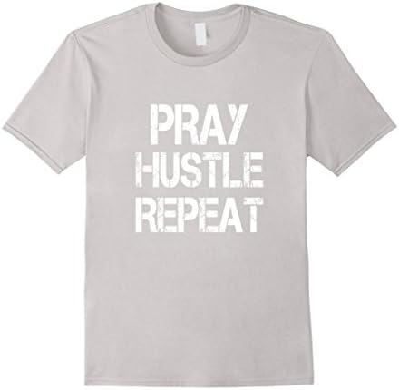 Men's PRAY HUSTLE REPEAT T-SHIRT Large Silver