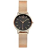 SSQ-CXO Quarzuhr, ultradünne Fashion Simple Design Mineralglas verstärktes Glasspiegel Round Alloy Dial Hochwertiges Edelstahlgewebe Armband Damen Waterproof Watc