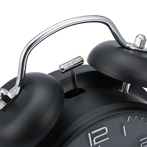 Drillpro Retro Glockenwecker Analog Quarzwecker mit Nachtlicht Lauter Alarm,kein Ticken geräuschlos,Mini Doppelglockenwecker Alarm Wecker Schwarz - 7