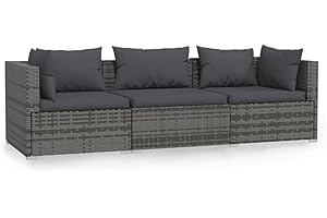 ‎VIDAXL vidaXL Sofa 3-Sitzer mit Kissen Gartenmöbel Lounge Garten Garnitur Mittelsofa Ecksofa Gartenset Sitzgruppe Gartensofa Grau Poly Rattan
