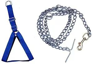 Tame Love? Dog Chain with Brass Hook and Padded Harness Chest Belt for Puppies (Blue Color - 0.75 Inch)