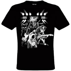 DarkArt-Designs Cat Rock - Camiseta del gato para hombres y mujeres - Motivo de animales Estilo de vida T-Shirt regular fit, negro, L