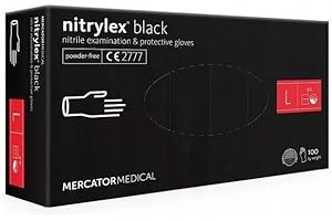 Haus-Held Rękawice nitrylowe Nitrylex - czarne - L - 100 sztuk (50 par), bez pudru i lateksu, jednorazowe rękawiczki ochronne, wytrzymałe, rękawice robocze, teksturowane końcówki palców