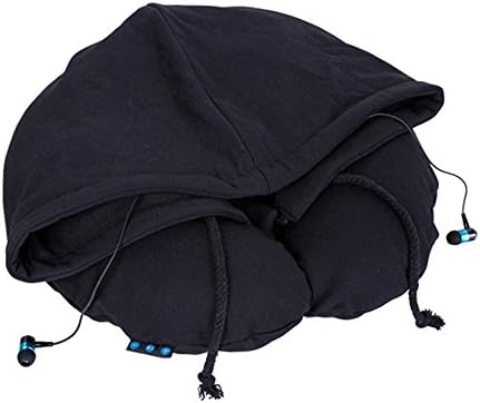 Bluetooth Hoodie Pillow, KooKen Bluetooth Travel Hoodie Aerated Neck U Pillow for Listen to Music and Calls - Black