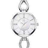 SSQ-CXO Quarzuhr der Frauen, Art- und Weisemineralglas-Spiegel-Diamant-Inlay-Runde Legierungs-Vorwahlknopf-Edelstahl-Bügel-Wasserdichte Uhr