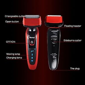 Kemei 4D Waterproof Electric Razor Reciprocating Double Head Rechargeable Intelligent Shaver Face Care Tools km-5887 Red… - Image 5