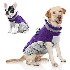 AOFITEE Winter Dog Coat Warm Fleece Dog Jacket for Cold Weather, Reflective Zip Up Puppy Dog Sport Vest with Leash Rings, Outdoor Pet Sweater Apparel Clothes for Small Medium Large Dogs, Purple S