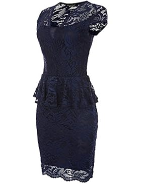 Laeticia Dreams Damen Kleid aus Spitze Kurzarm Knielang Schößchen S M L XL