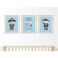 Kinderposter Namensbild 3er-Set mit Piraten - Geburtsdruck mit Wunschname und Geburtsdatum für Jungen, Geschenkidee zur Geburt, Taufe, Geburtstag; Kinderzimmer Wandbild personalisiert - ungerahmt
