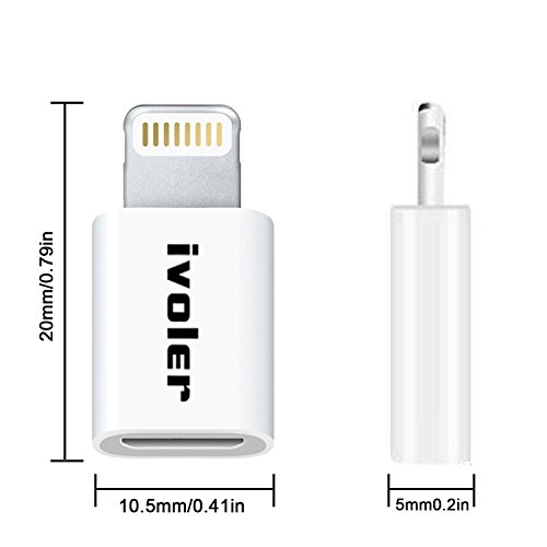 iVoler Lightning auf Micro USB Adapter mit Schlüsselring, [3 Stück] Micro USB auf 8 Pin Lightning Konverter Stecker, Laden und Synchronisieren für iPhone 7/ 7 Plus/ 6/ 6s/ 6 Plus /5 5s 5c, iPad Pro/ iPad Air/ iPad mini und andere Geräte des Ios – Weiß - 5