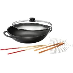 Karcher 120292 Mai-Lin Wok, Fonte d'Aluminium, Ø 36 cm, avec Couvercle en Verre et Accessoires